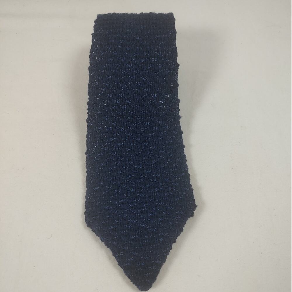 Vintage Rooster Navy Blue Knit Tie Cotton Viscose Blend  Point Tip  Made In  USA